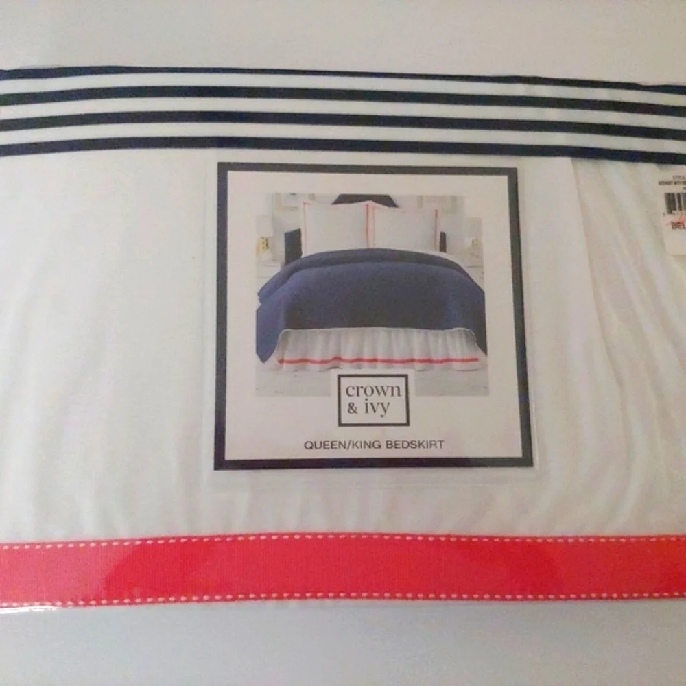 Crown & Ivy Pink Ribbon Bedskirt Queen/King size. Adjustable. NEW